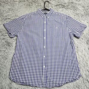 On The Road‎ Shirt Mens XL Blue White Gingham Check Button Down Slim Fit Casual